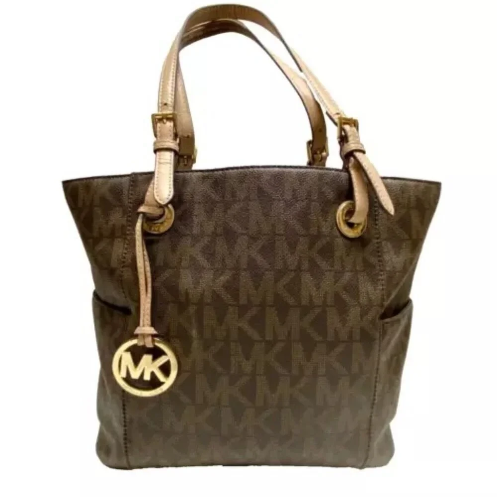 Michael Kors Signature Jet Set East West Top‎ Zip Tote Brown Khaki Saffiano EUC